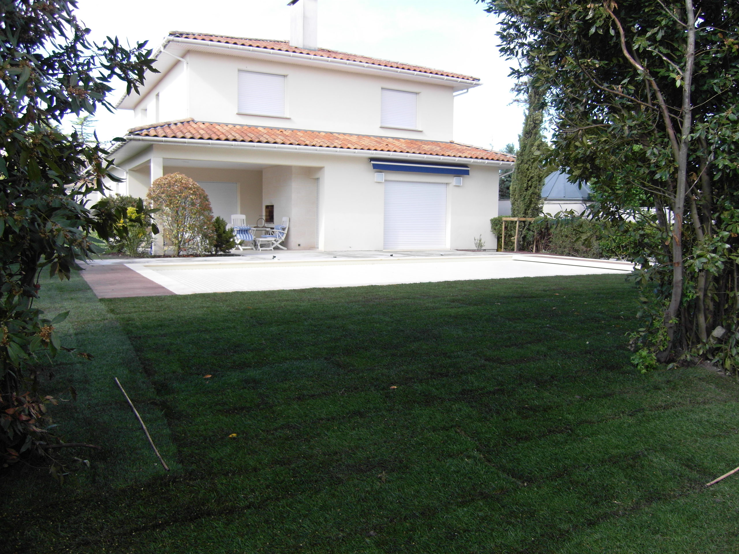 Gazon de placage dans le jardin au complet