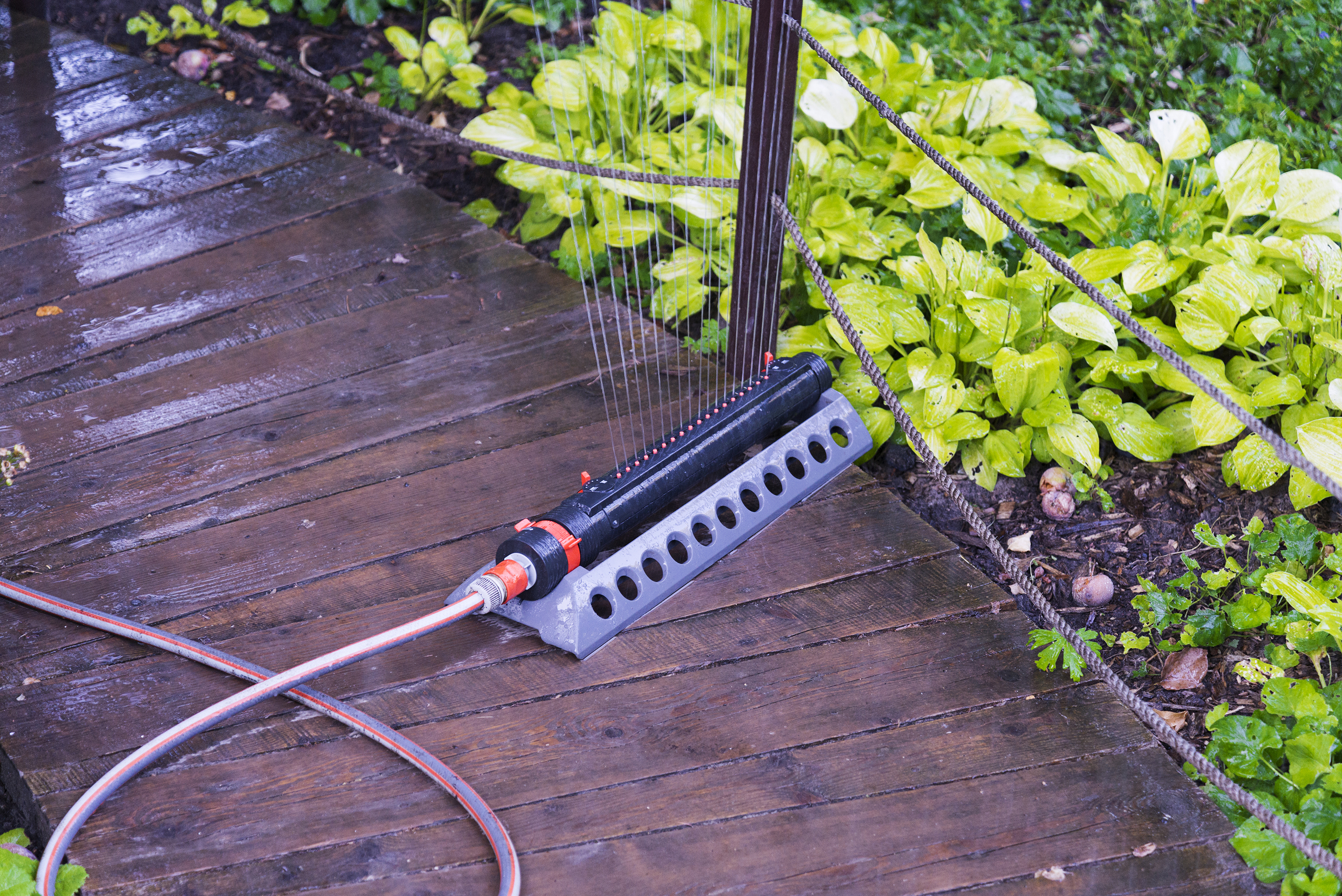 Arrosage automatique d'un jardin avec tuyau oscillant pour maintenir l'humidité du sol
